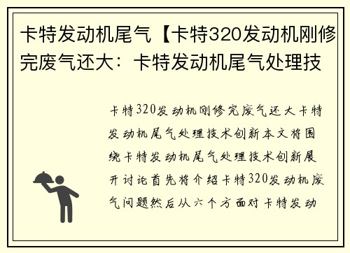 卡特发动机尾气【卡特320发动机刚修完废气还大:卡特发动机尾气处理技术创新】