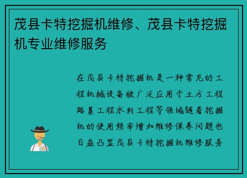 茂县卡特挖掘机维修、茂县卡特挖掘机专业维修服务