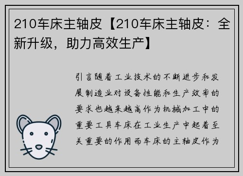 210车床主轴皮【210车床主轴皮:全新升级,助力高效生产】