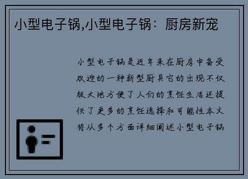 小型电子锅,小型电子锅：厨房新宠